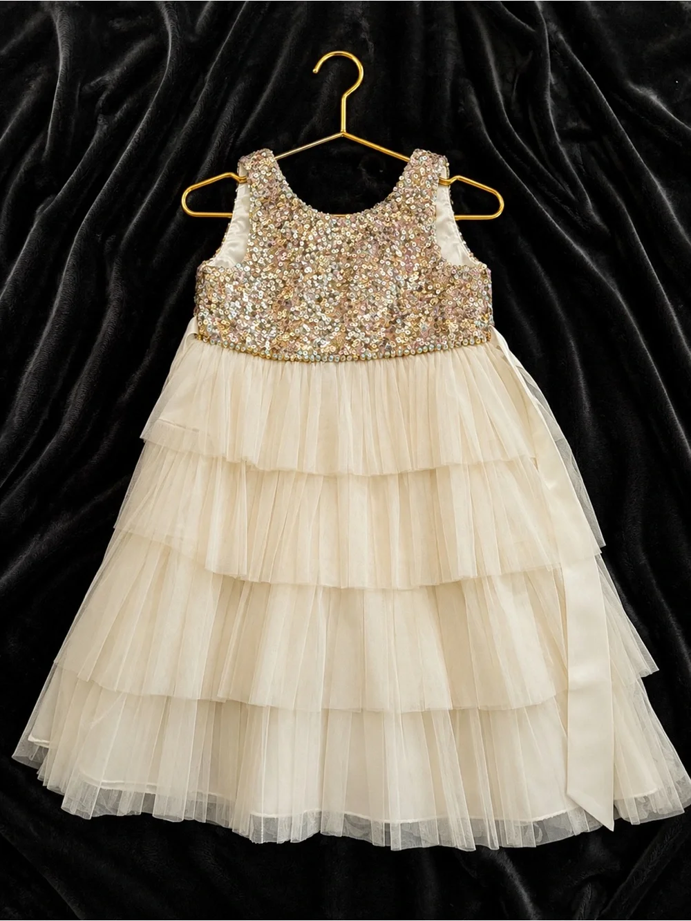 Sparkle Tiered Ivory Tulle Party Dress for Girls